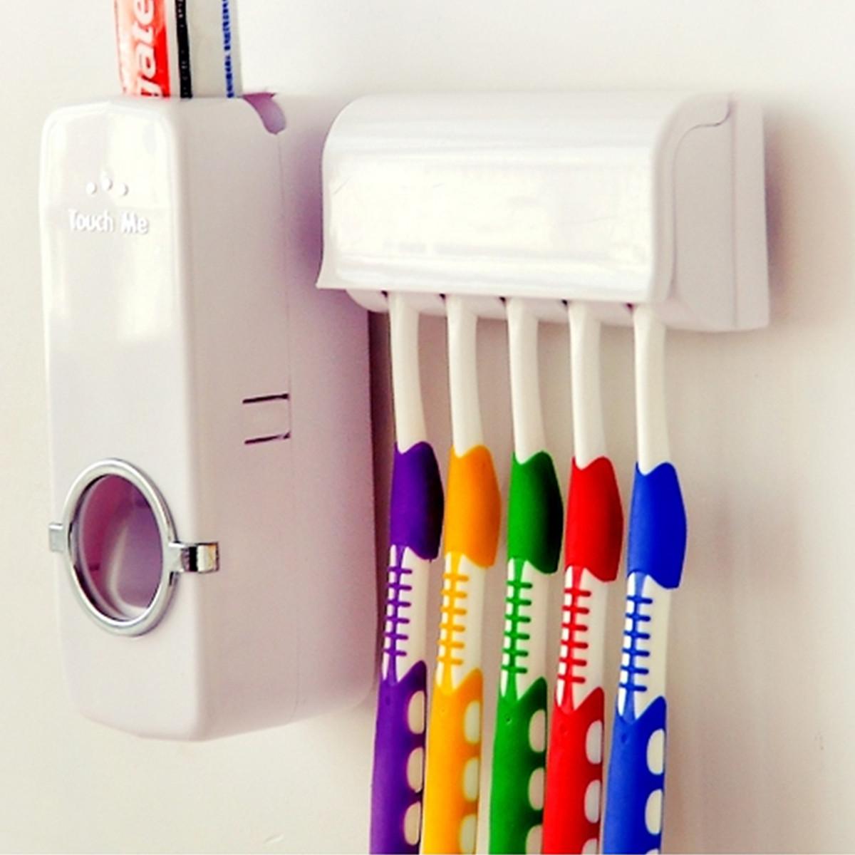 Toothpaste Dispenser with 5 Toothbrush Holder Set