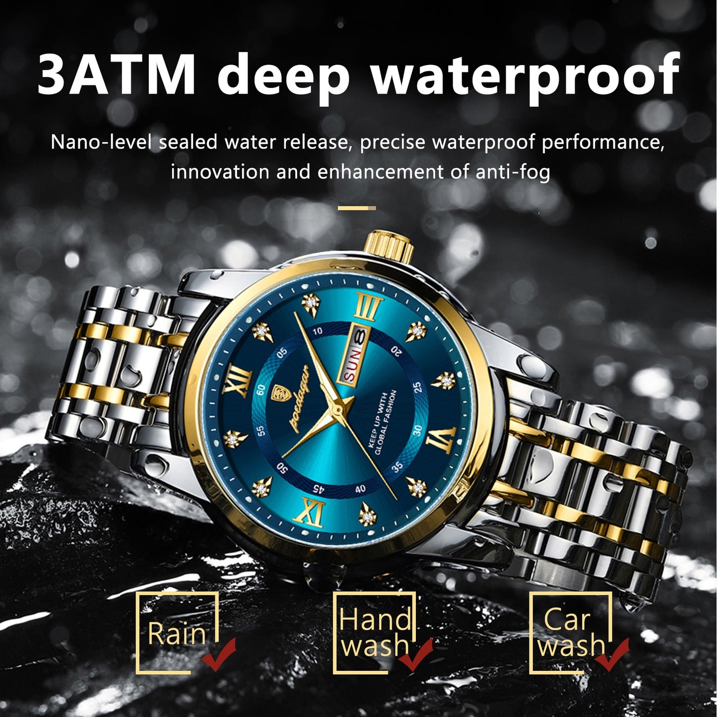 POEDAGAR Men's Luxury Waterproof Night Light Calendar Quartz Watch