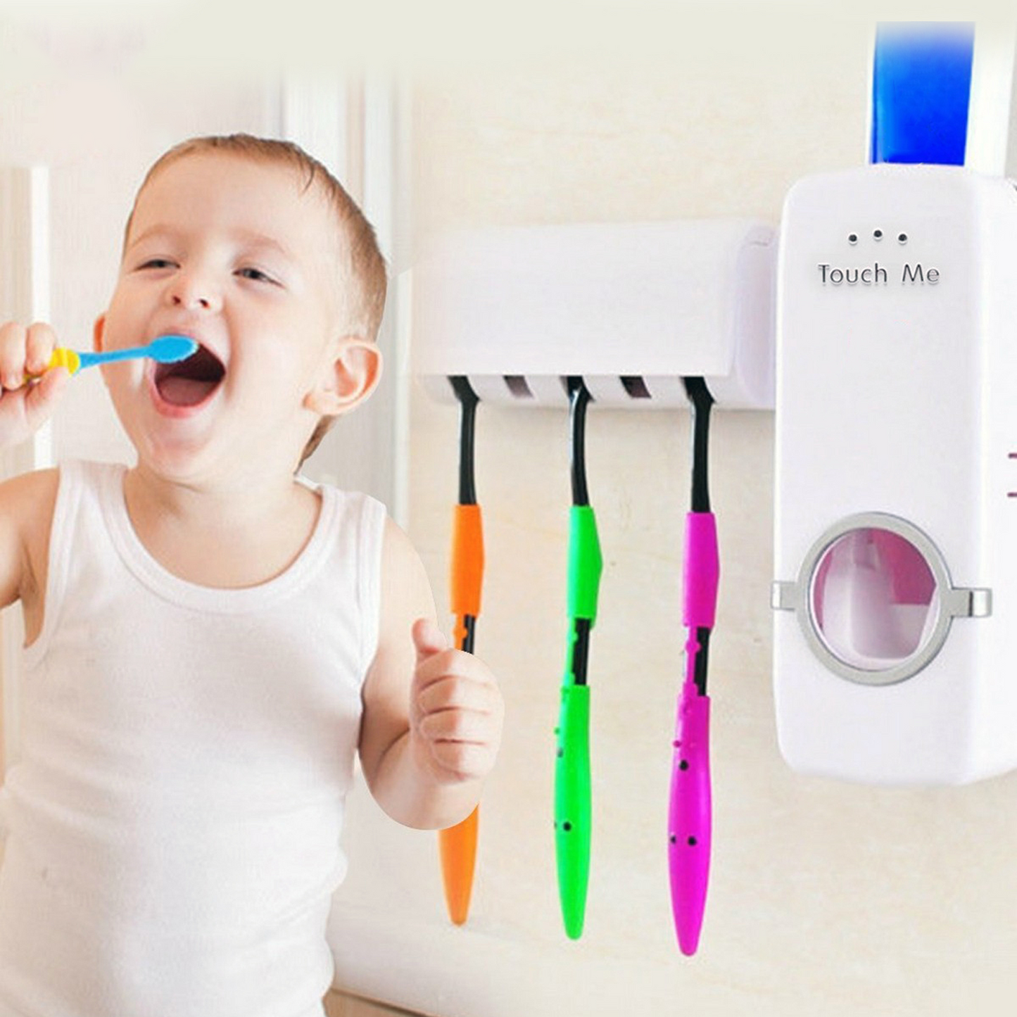 Toothpaste Dispenser with 5 Toothbrush Holder Set