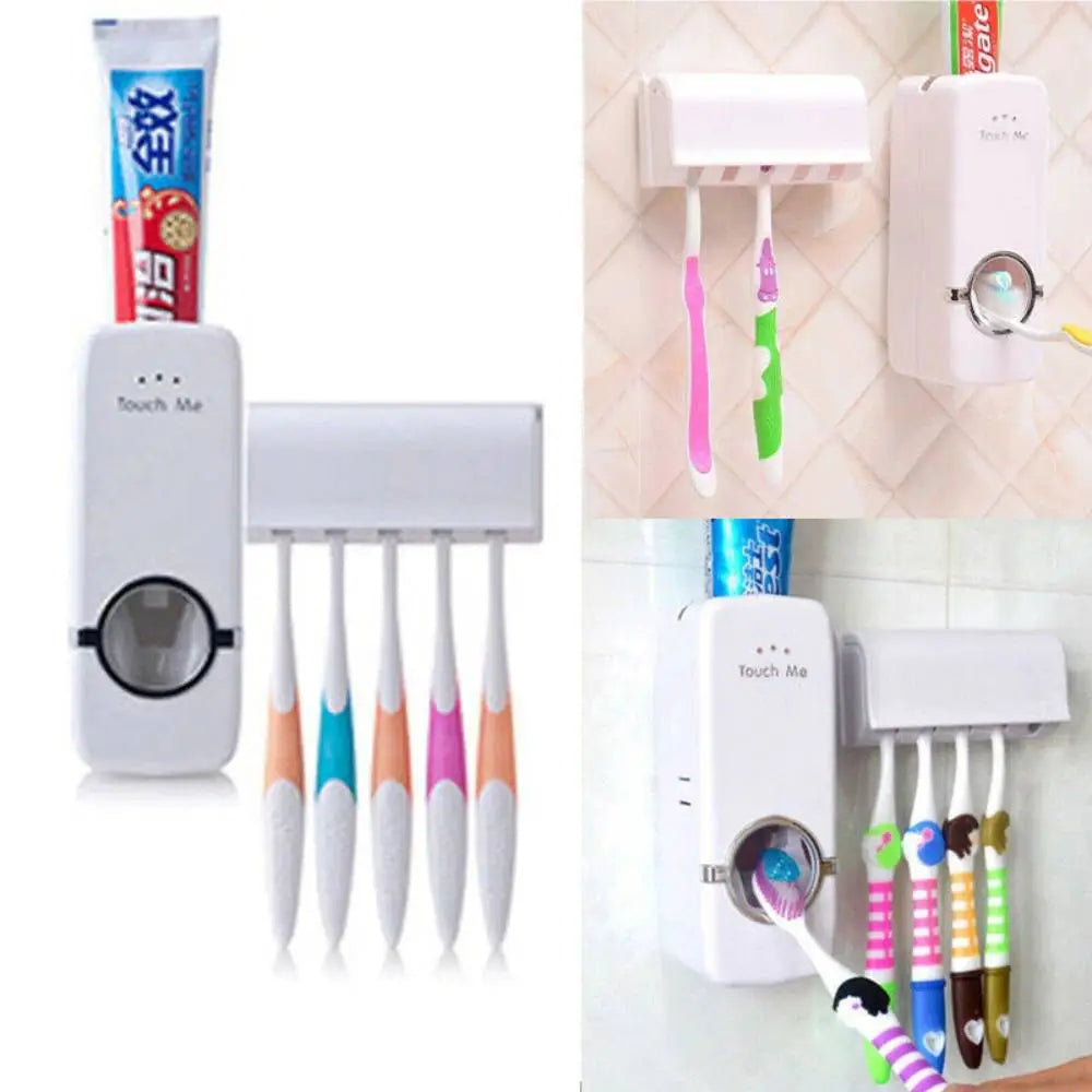 Toothpaste Dispenser with 5 Toothbrush Holder Set