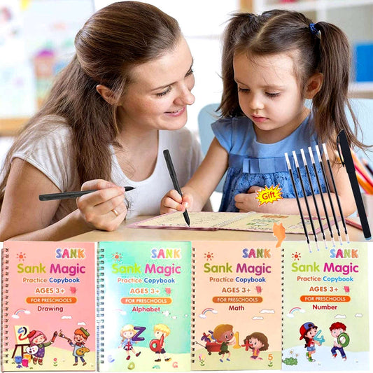 Sank Magic Practice Copybook Pen Preschools Kids 4-Pcs