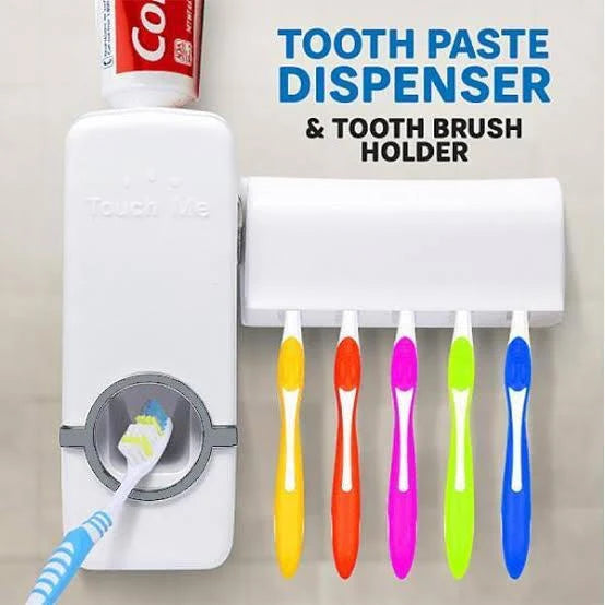 Toothpaste Dispenser with 5 Toothbrush Holder Set