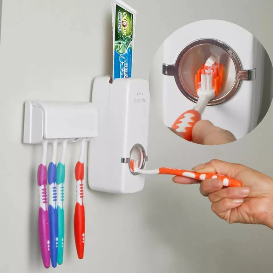 Toothpaste Dispenser with 5 Toothbrush Holder Set